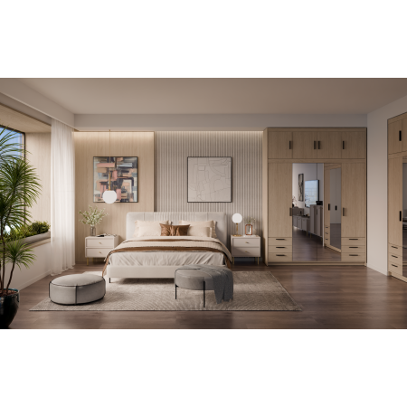 Szeroka szafa z lustrem szufladami 176 cm garderoba TRINO dąb olejowany